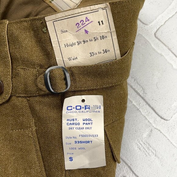 Carter Smith Co‎ Pants 11 Brown Cargo Wool Austrailian 1951 Military Deadstock - Picture 6 of 14